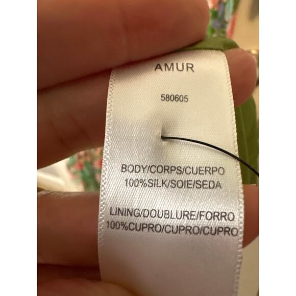 Amur Raven Silk Floral Off-Shoulder Maxi Dress Green Pink Size 0 - Picture 13 of 14